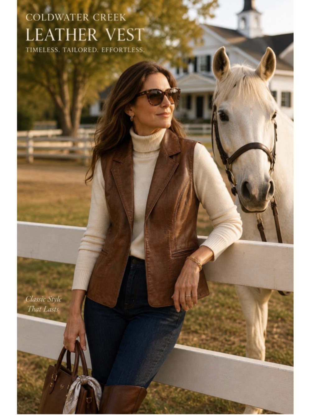 Coldwater Creek Brown Genuine Leather Vest XL Quiet Luxury Equestrian Chic